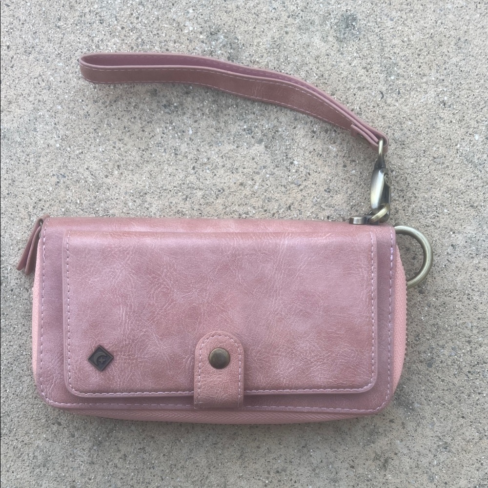 POLA Dusty Pink Leather Wristlet Wallet